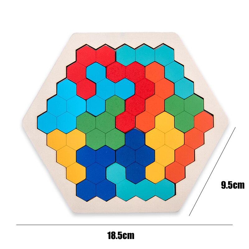 Wood Puzzles IQ Hexagon Puzzle Honeycomb Shape Tangram Board Toy Interesting Changeful Puzzle Toys for Children Adults Education: White