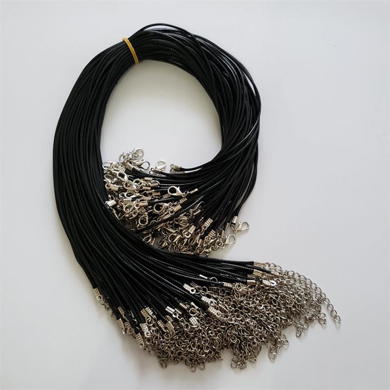 100 stks/partij 1.5mm zwart Wax Lederen koord touw kettingen 45 cm met karabijn lanyard hanger cords voor diy sieraden