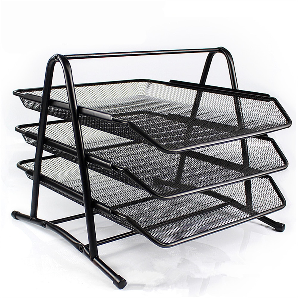 Office Filing Trays Holder A4 Document Letter Paper Wire Mesh Storage Organiser Desk Document File Organizer Tray Tabletop