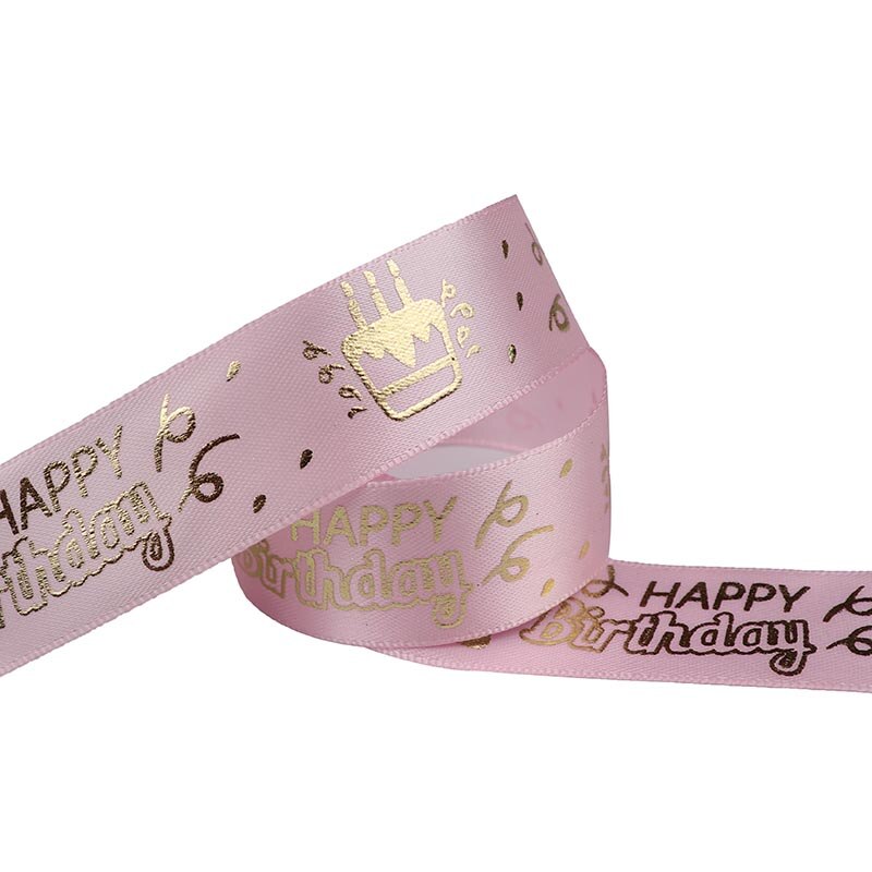 25mm Birthday Ribbon Happy Birthday Printed Satin Ribbon For Birthday Wrapping Birthday Party Decoration Accessories Ribbon: Pink