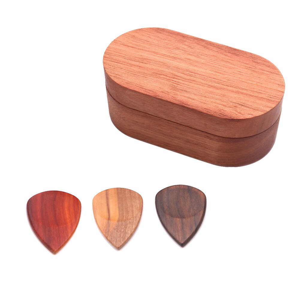 Delicate Music Instrument Accessories Portable Travel Plectrum Box Stringed With Storage Holder Wooden Guitar Pick Set Bass Case