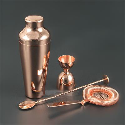 Cocktail shaker bar sæt kobber forgyldt shaker barware sæt  - 4 dele bartendersæt indeholder shaker, jigger, si, ske: Kobbersæt