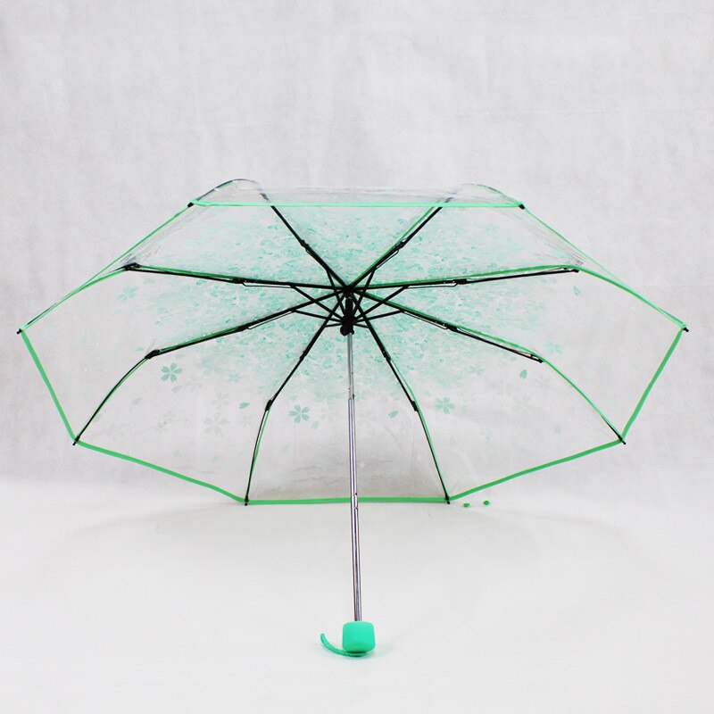 1pc three Fold Umbrella Women Transparent Clear Cherry Blossom Mushroom Apollo Sakura folding Sunshade Rain Umbrella