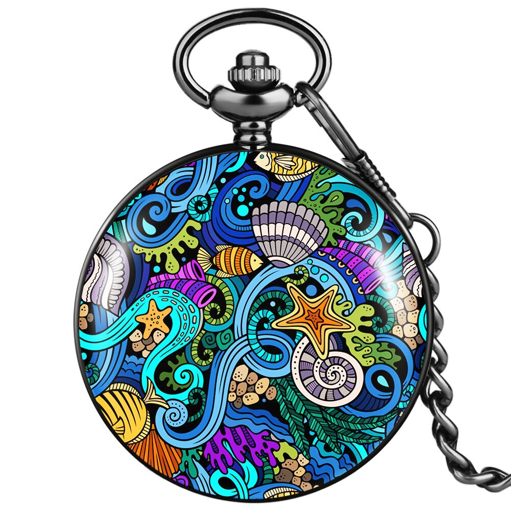 a la mar mundo patrón pintado reloj de bolsillo de los hombres COLLAR COLGANTE de las mujeres Cadena de aleación de Retro Relojes para amigo, Relojes: Default Title
