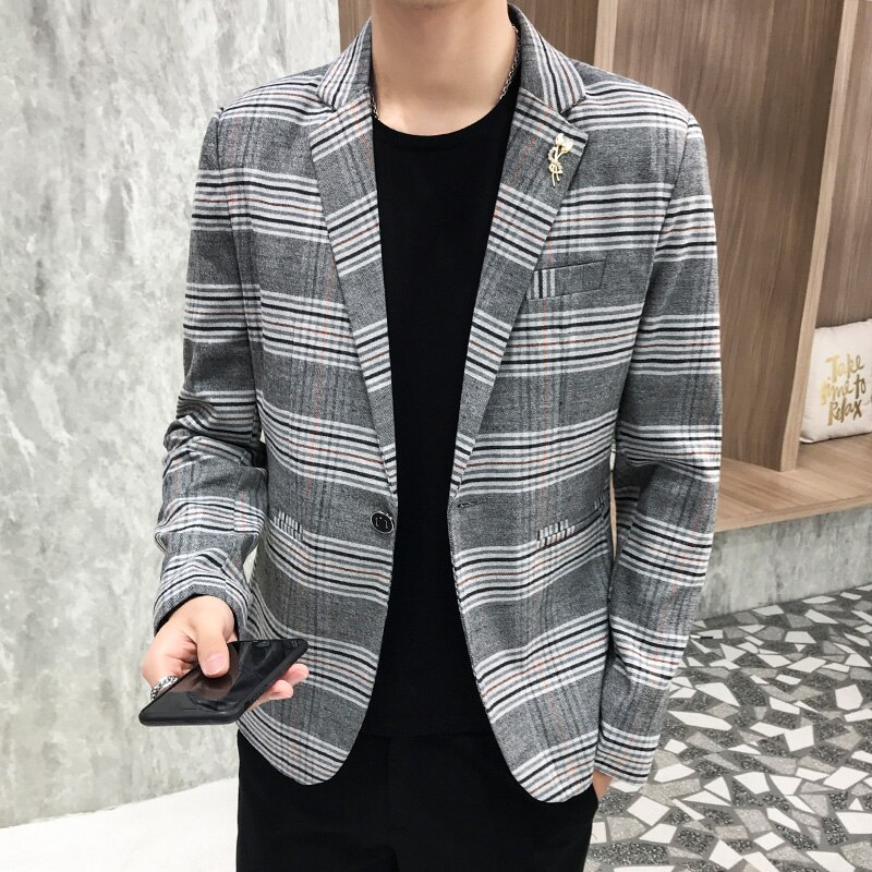 Heren herfst slank pak blazer geruite print eenvoudig temperament britse stijl zakelijk casual jurk jas jas