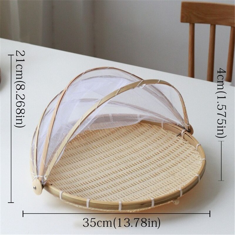 Handgemaakte bamboe rieten mand met gaas, insectenwerend, stofdicht, picknick fruitschaal, broodmandhoes, bakkerij opbergdoos: 1- meter