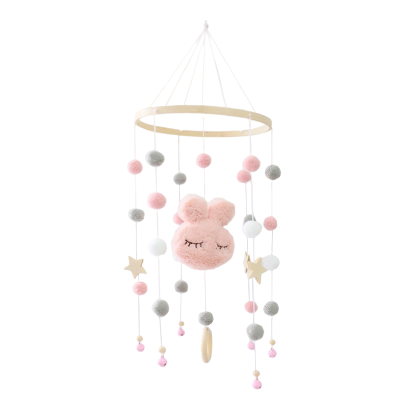 Baby Crib Mobile Wooden Handmade Bunny Baby Bell With Colorful Felt Balls Baby Bassinet Mobile Pendant Toys For Baby Bed Nurser: Pink
