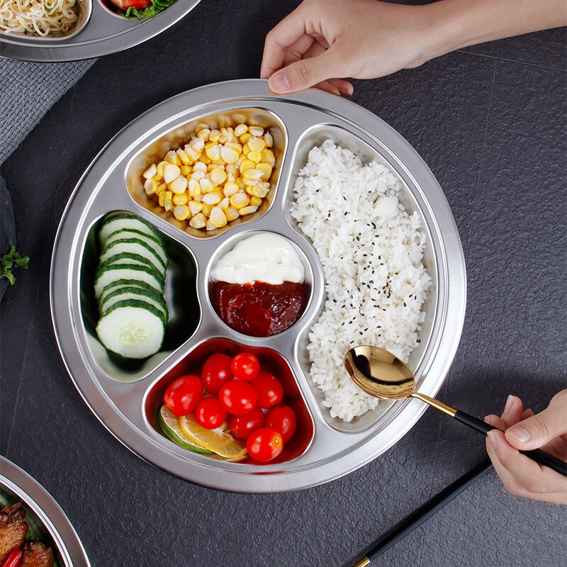 304 Stainless Steel Plate Kindergarten Plate School Adult Dishes Plate Round Shape Dining Restaurant Tray