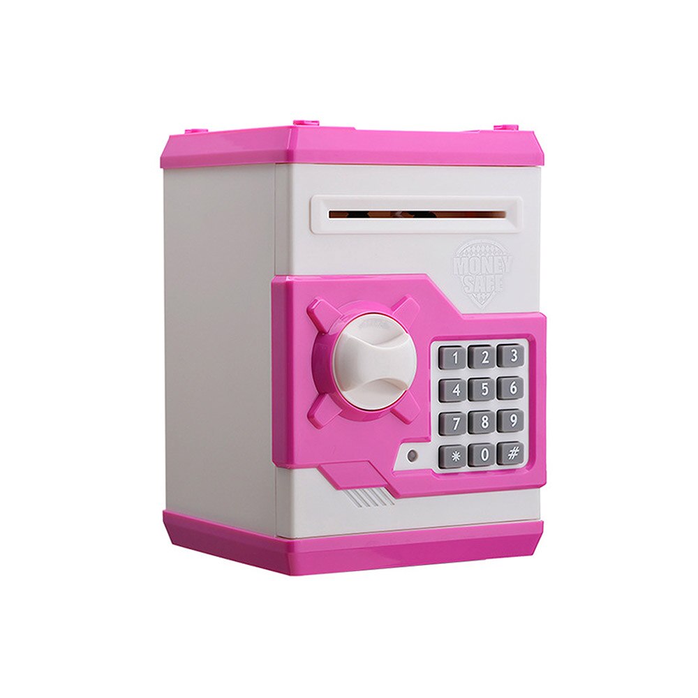 Mini tegneserie multifunktions flash kan indstille kodeord børns pædagogiske plast pengeautomat legetøj sikker sparegris: Lyserød