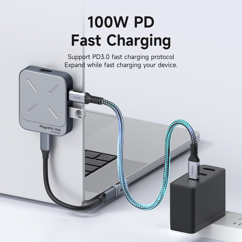 Hagibis-Hub magnético USB C, adaptador multipuerto tipo C, estación de acoplamiento 4K HDMI 100W PD para Macbook iPhone 16/15 Pro Thunderbolt 4