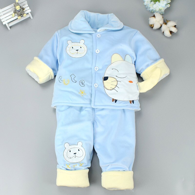 Baby Gewatteerde Jas Winter Pak Verdikte Thermische Isolatie Pasgeboren Baby Gewatteerde Jas Mannen En Vrouwen Baby Kleding Twee Sets: blue / 3M