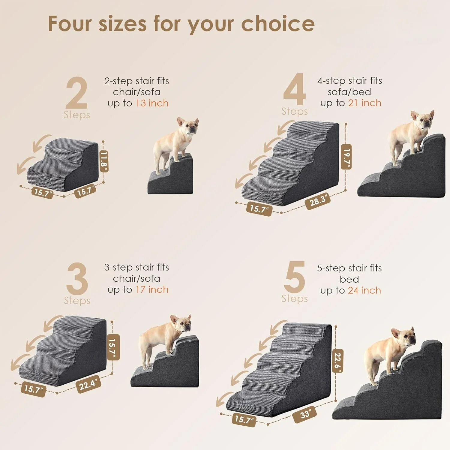Dog Stairs Ramp for High Beds, 4-Step Dog Steps for Small Dogs and Cats, Pet Stairs, Non-Slip Balanced Pet Step Indoor
