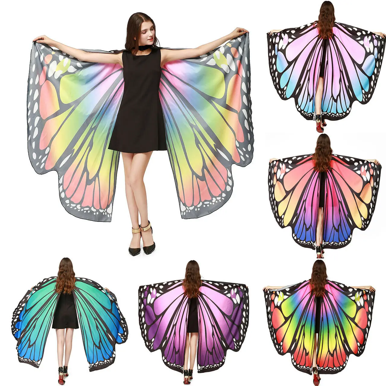 Rainbow Butterfly Wings Cape Shawl Fairy Ladies Dance Costume Adult Monarch Butterfly Cape Halloween Child Butterfly Wings
