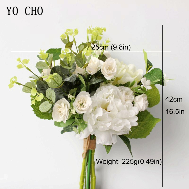YO CHO ramo de novia de la boda de flor de rosa de seda Artificial . Exclusivo. Oliva hojas de eucalipto Festival de la decoración de la boda