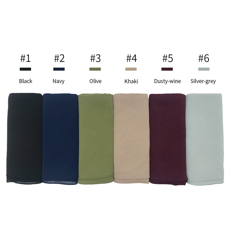 crêpe mousseline hijab écharpe magnifique solide foulards musulmans 10 pièces rides foulards de