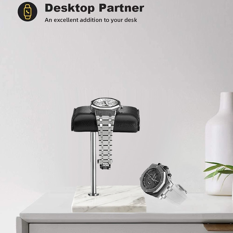 White Marble Watch Bracelet Display Stand Black PU Leather Jewelry Stand Watch Stand Silver Color Rod Placement Stand
