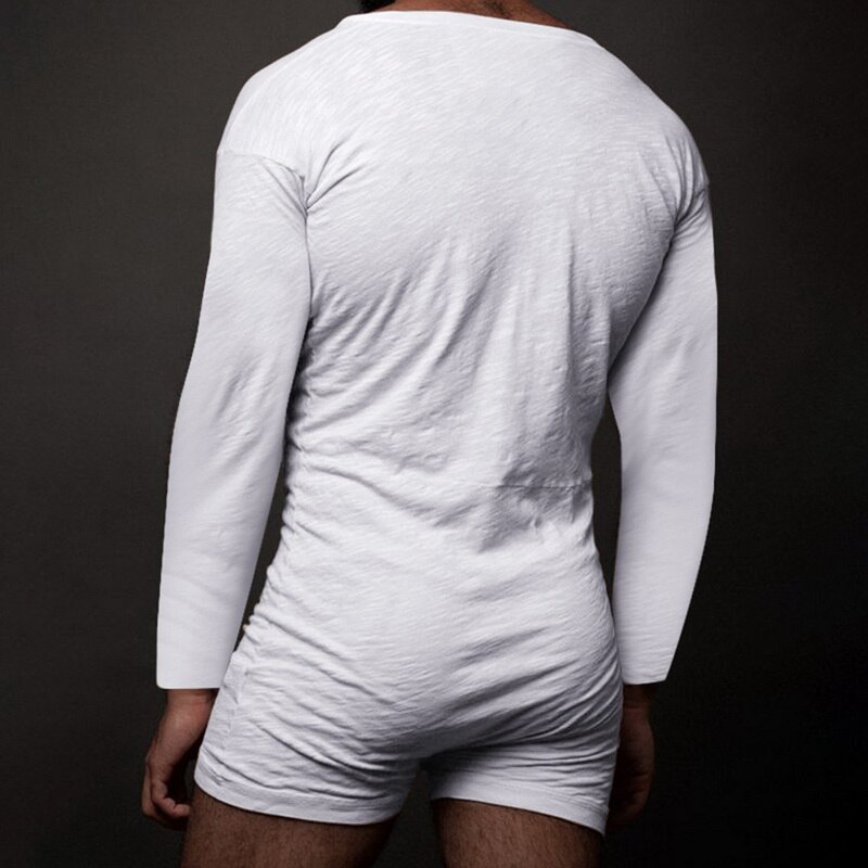 Mannen Pyjama Rompertjes Lange Mouw Comfortabele Homewear Leisure Heren Jumpsuit Nachtkleding Effen Kleur Knop Nachtkleding