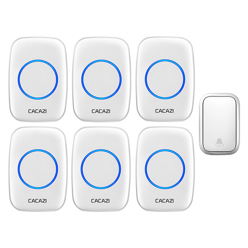 Cacazi Thuis Draadloze Self-Powered Deurbel Geen Batterij Call Ring Bell Us Eu Uk Plug 1 Zender 6 Ontvanger 60 Chimes 0-110 Db: white 1x6 / EU