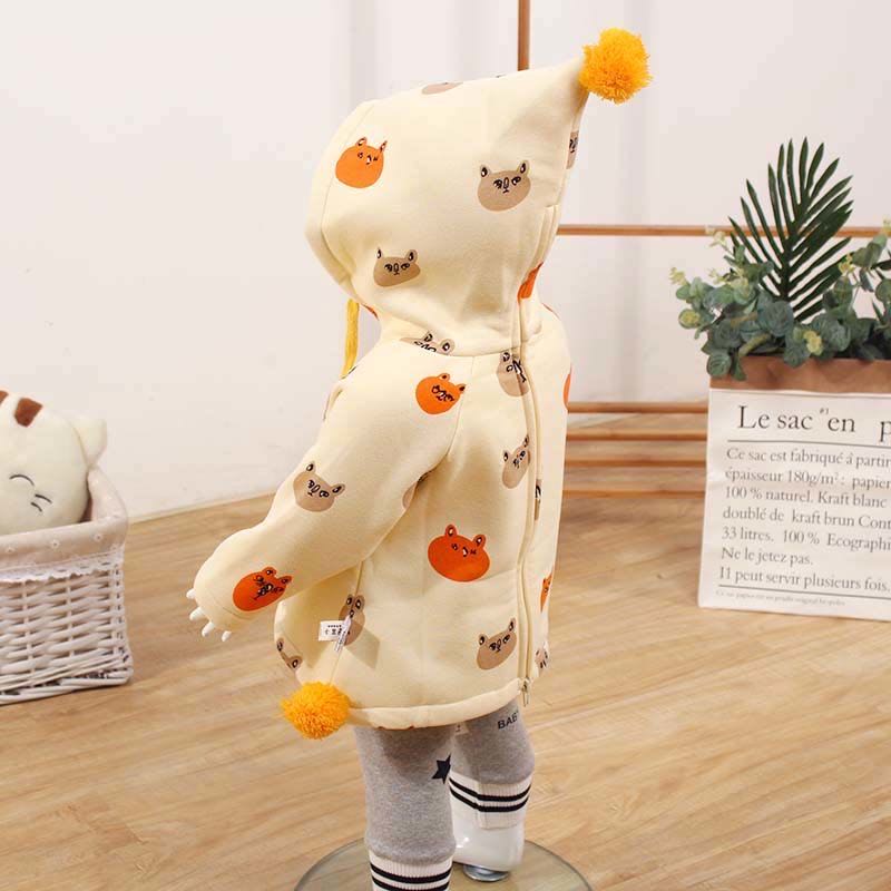 Baby Kid Jongen Herfst Winter Beige Plus Fleece Jas Terug Rits Afdrukken Jas Pasgeboren Baby Beer Hoodie Peuter Meisje Winter jas