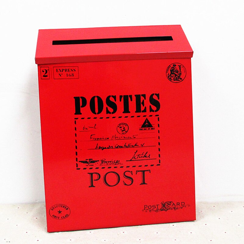 Wall Hanging Mounted Locking Mailbox 12 Inch Vintage Letterbox Post Box with Keys Painting Convenient Colors Iron