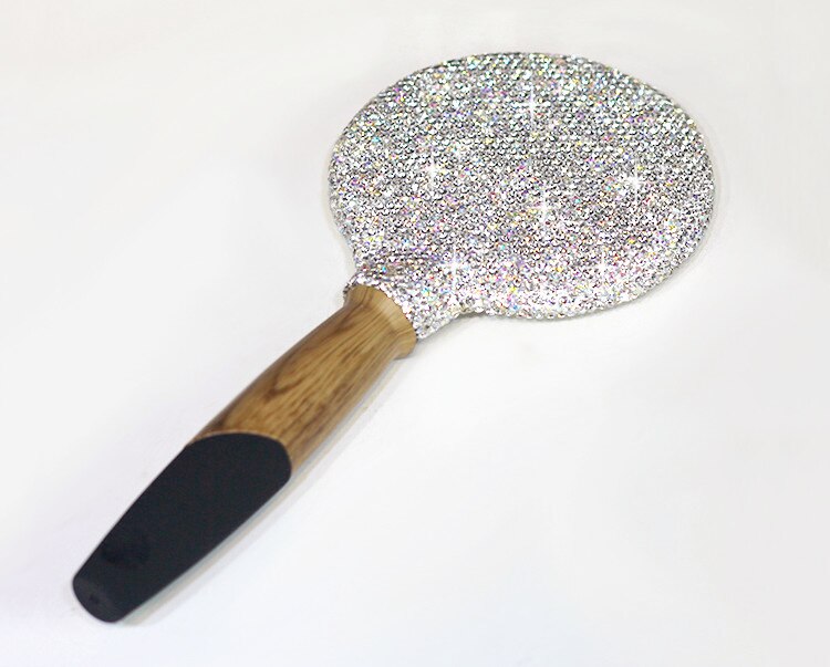 mango de madera espejo de maquillaje Meridiano de masaje Airbag peine portátil compacto mano de espejo para mujeres de viaje: White Mirror
