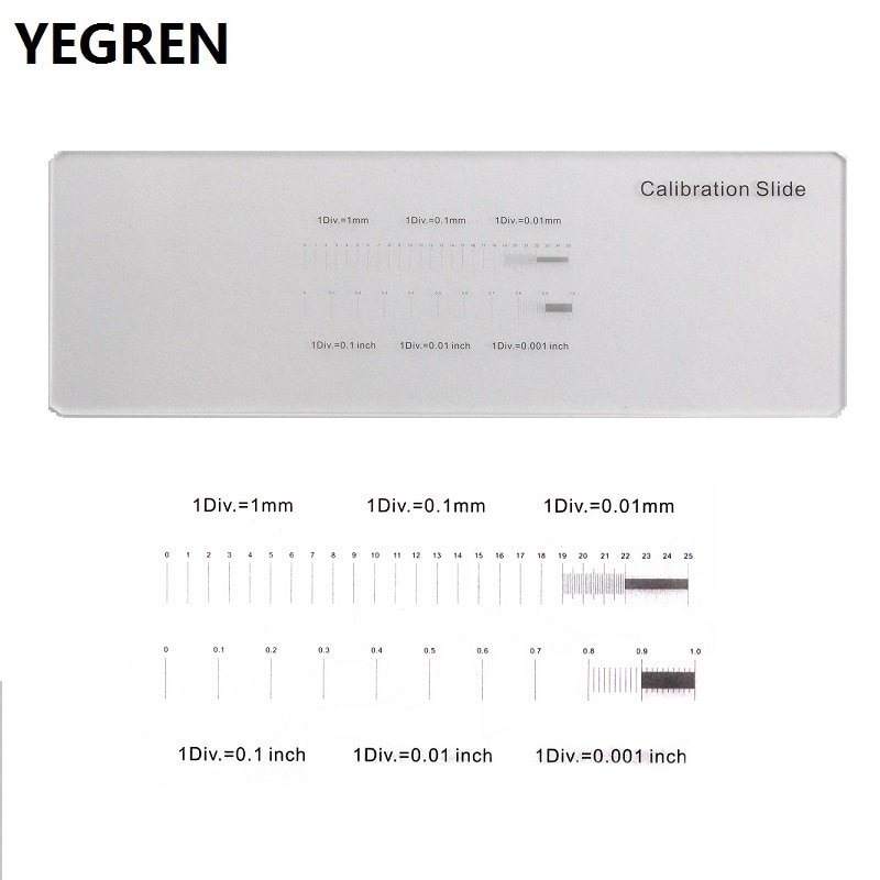 Microscope Calibration Slide Stage Micrometer 1Div.=1mm 0.1mm 0.01mm 0.1 inch 0.01 inch 0.001 inch Total 25.4 mm 1 inch