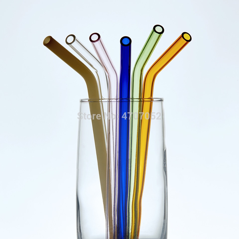 Hoge Borosilicate Rietjes Kleurrijke 10 stuks Met 2pcs Reinigingsborstel Herbruikbare Glas Rietjes Drinken