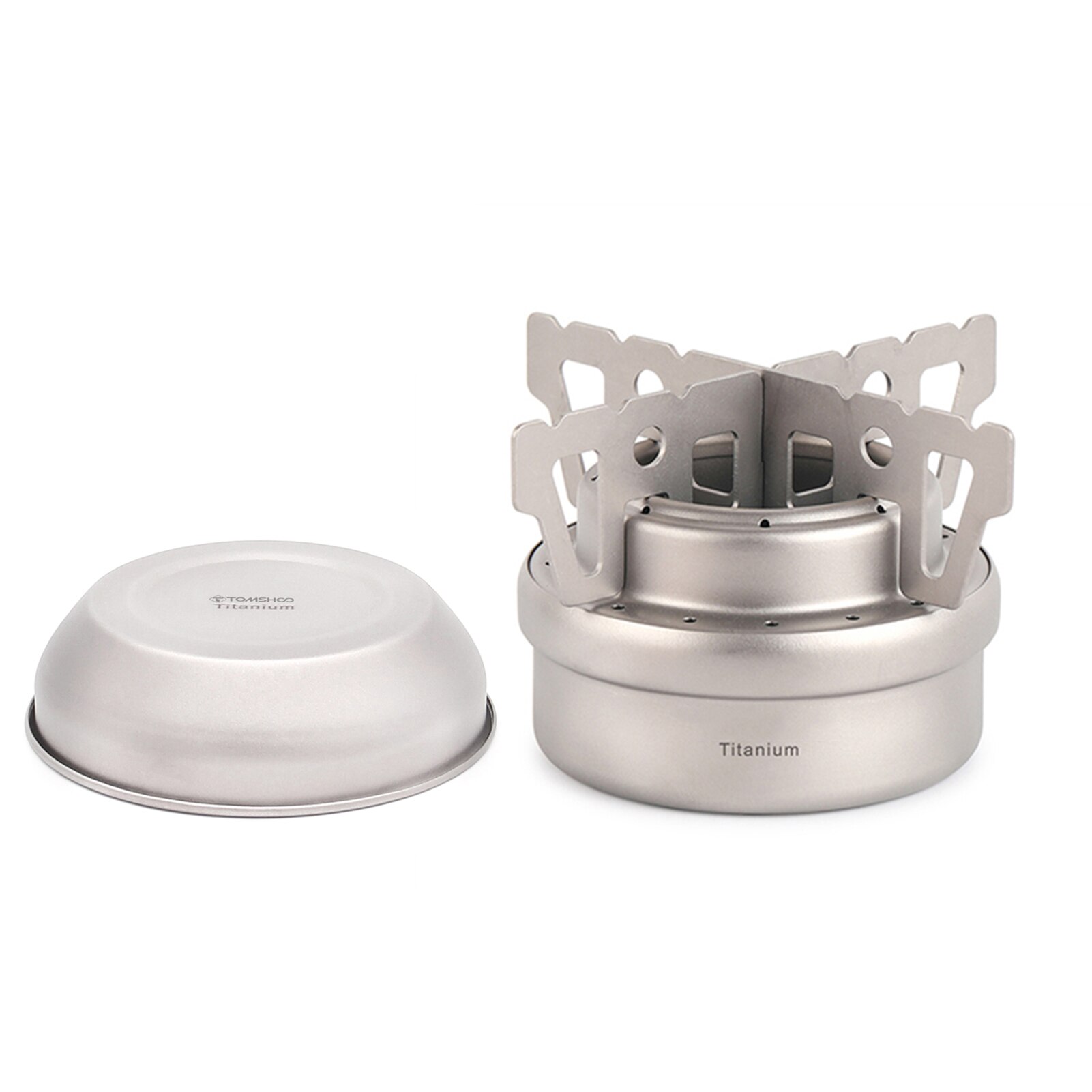 TOMSHOO Portable Mini Titanium Alcohol Stove with Lid Cross Stove Stand Rack Outdoor Camping Backpacking Cooking Alcohol Stove: with Lid Rack 1