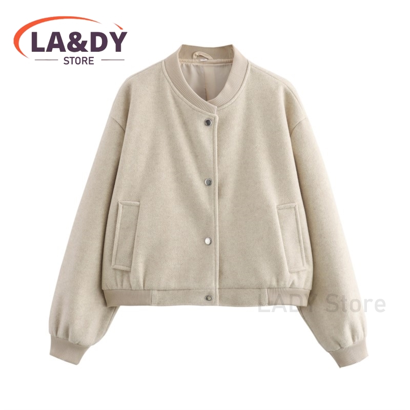 Giacca cappotto 2024 autunno donna moda sciolto monopetto colletto alla coreana femminile tinta unita Casual manica lunga tasche capispalla: S / Oro
