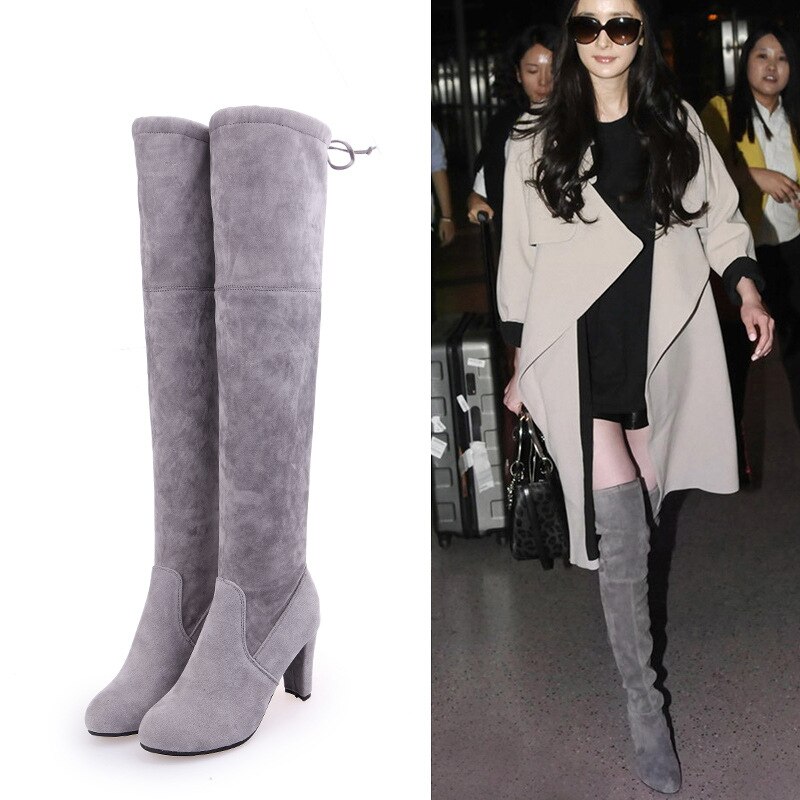 Nueva de gamuza Slim Sexy Botas de La hasta la rodilla de las mujeres de invierno de la de alta del muslo Botas zapatos de Mujer de Botas Mujer