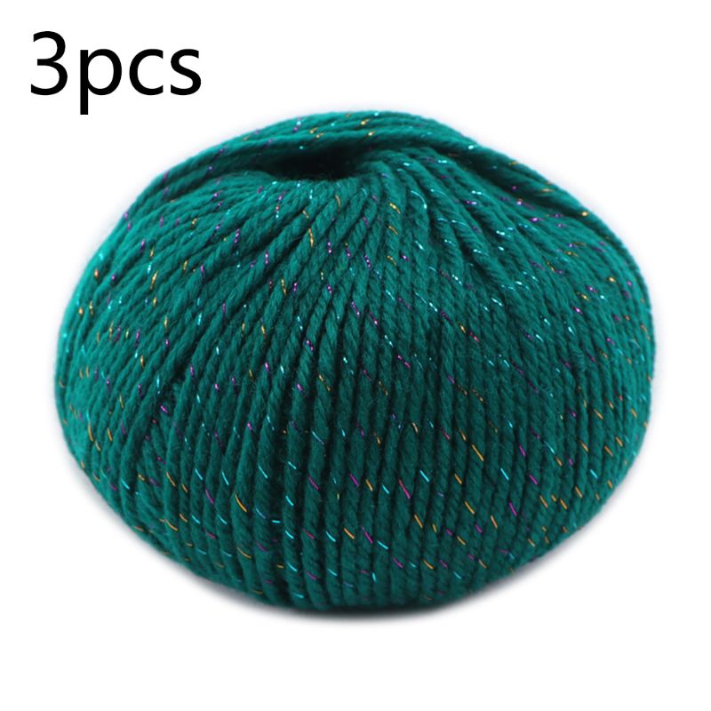 3 Roll 2 Strand Medium Thick Acrylic Fiber Hand Knitting Yarn Colorful Shiny Metallic Crochet Wool Thread for DIY Scarf: E