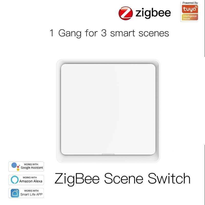 Tuya ZigBee Smart 12 Scene Switch Push Button Controller Home Automation Switch Smart Life APP Control Via Alexa And Google Home: white 1 gang