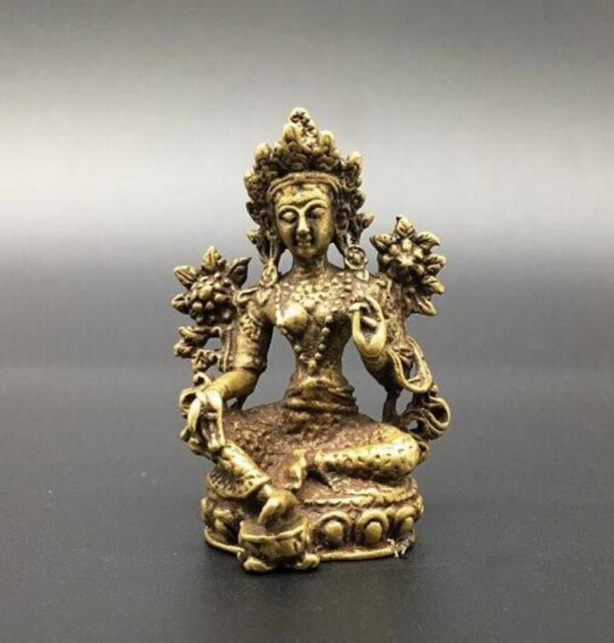 Koperen Standbeeld Chinese Pure Brass Groene Tara Boeddha Kleine Standbeeld