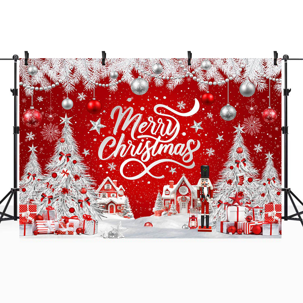 Mocsicka-Merry Christmas Backdrops, parede vermelha, floco de neve, pinheiro de inverno, decorações do partido do Natal, retrato de família, foto do fundo