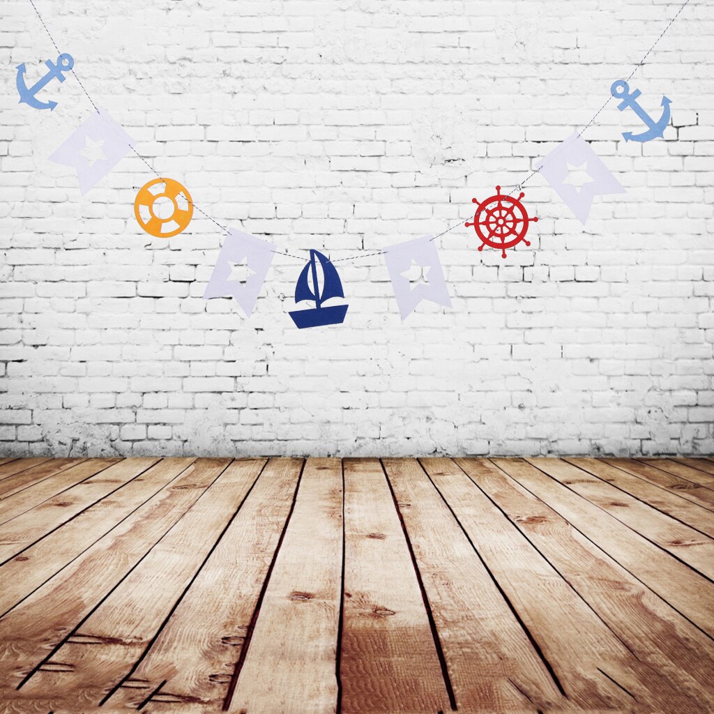 Nautical Sailing Themed Pennant Party Flags Garland Banners Felt Hanging Garland Bunnting Banner for Baby Room Decoration