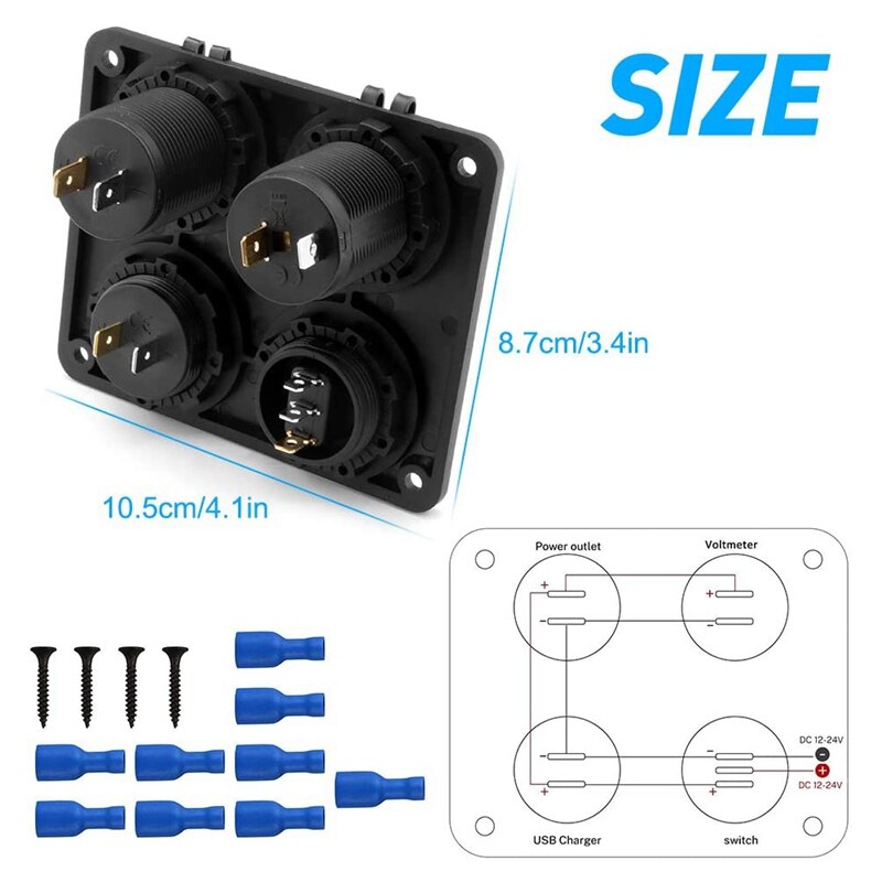 Led Voltmeter Met Dual Usb-poorten & Car Charger Voor Auto/Boot, Led Schakelpaneel, 12-24V Stopcontact Aan-uit Schakelaar