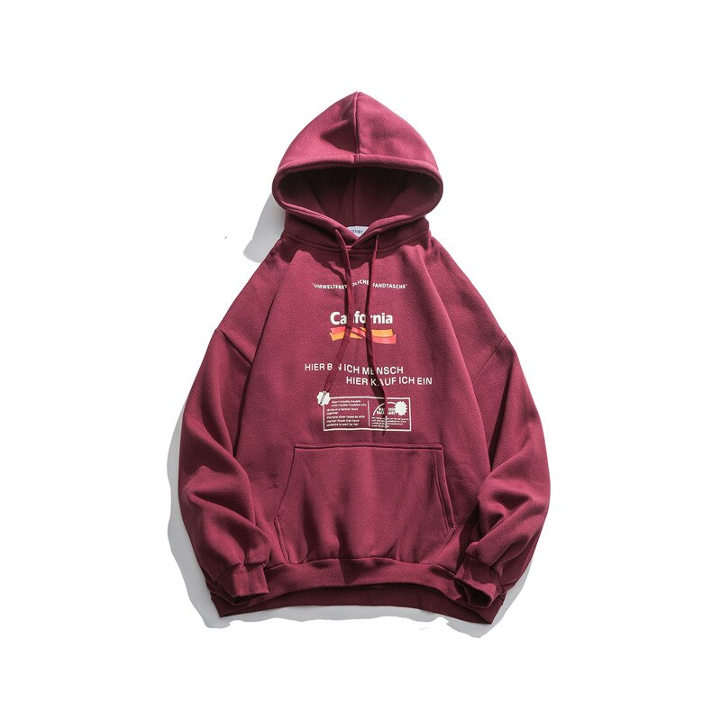 ICPANS Loose Print Letter Fleece Men Hooded Sweatshirts Winter Autumn Mens Hoodies Red Black Hip Hop Streetwear:  Y017 red / L