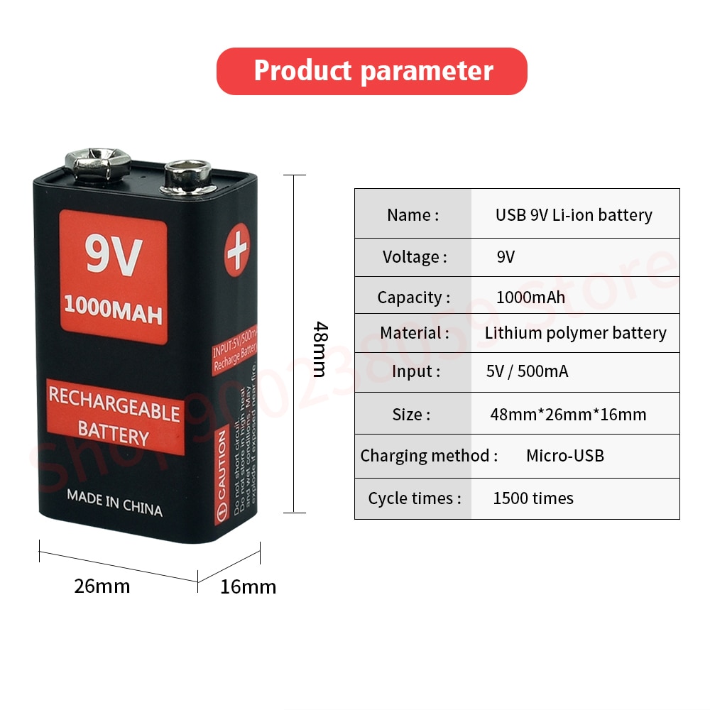 9v usb rechargeable battery 6f22 li-ion lithium 9V li-ion batteries for Microphone metal detector multimeter