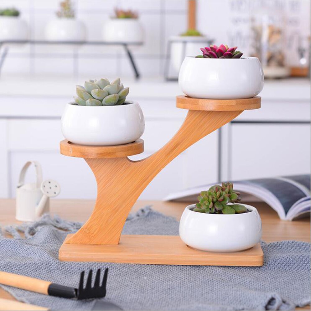 Modern Bamboo Wood Flower Pot Holder Durable Planter Pot Smooth Surface Plant Basket Pot Home Plant Shelf Garden Accessories