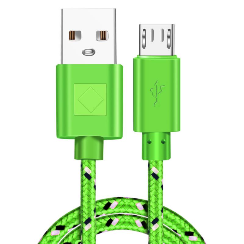 Nylon Braided Data Fast Charger USB Cord For Samsung HTC LG Huawei Xiaomi Redmi Android Phone Charging Cables Fast Charging: green / 2m