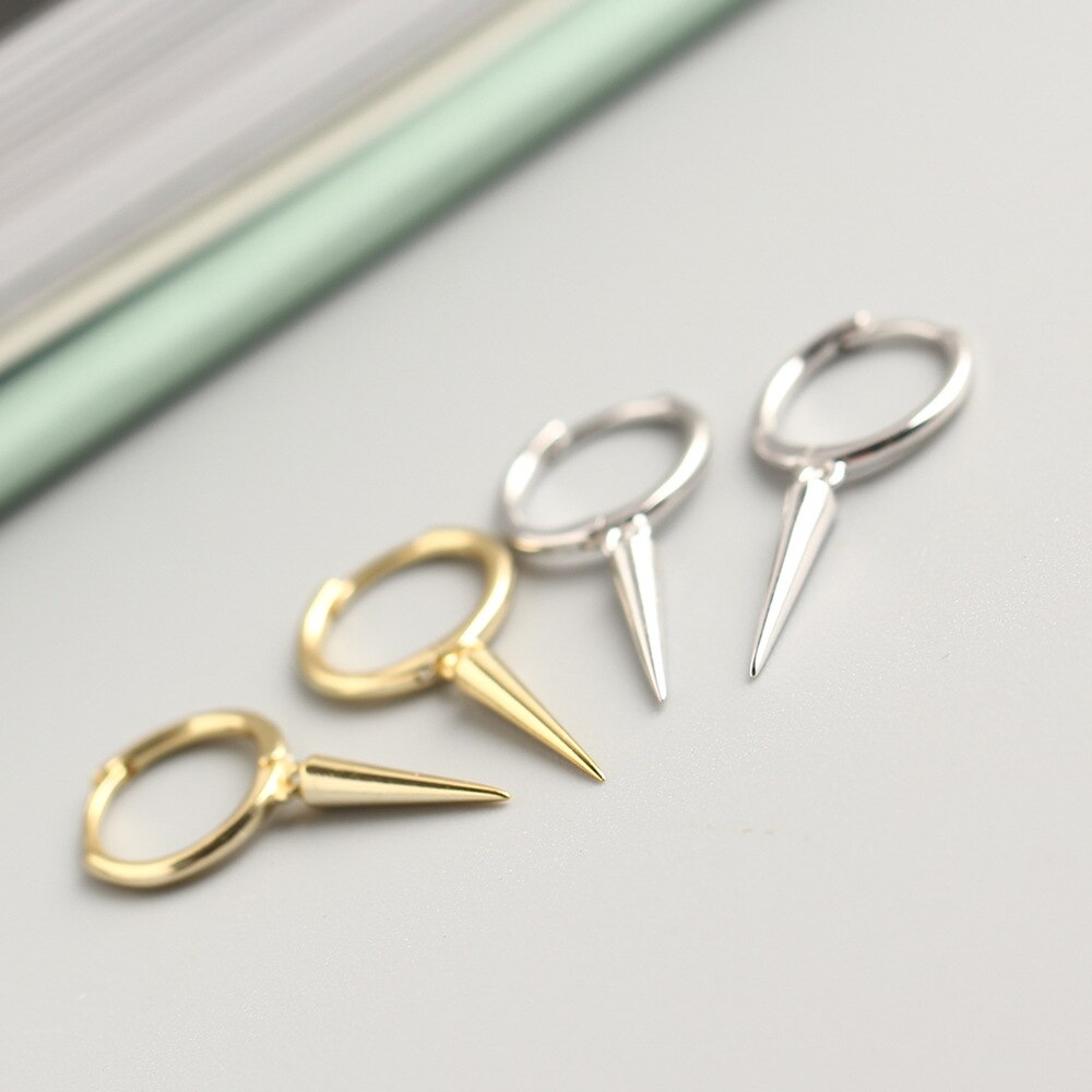 F.I.N.S Punk Sterling Silver Earrings S925 Silver Hiphop Rivet Spike Ear Hoops Earrings Small Buckle Earrings for Unisex