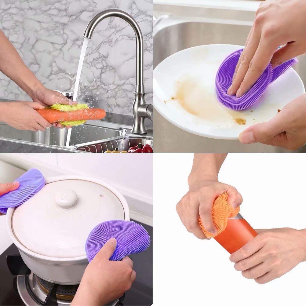 5PCS Silikon Küche Reinigung Pinsel Spülmaschine Schwämme Dish Waschen Schwamm Magie Wäscher Haushalt Pinsel Küche Zubehör