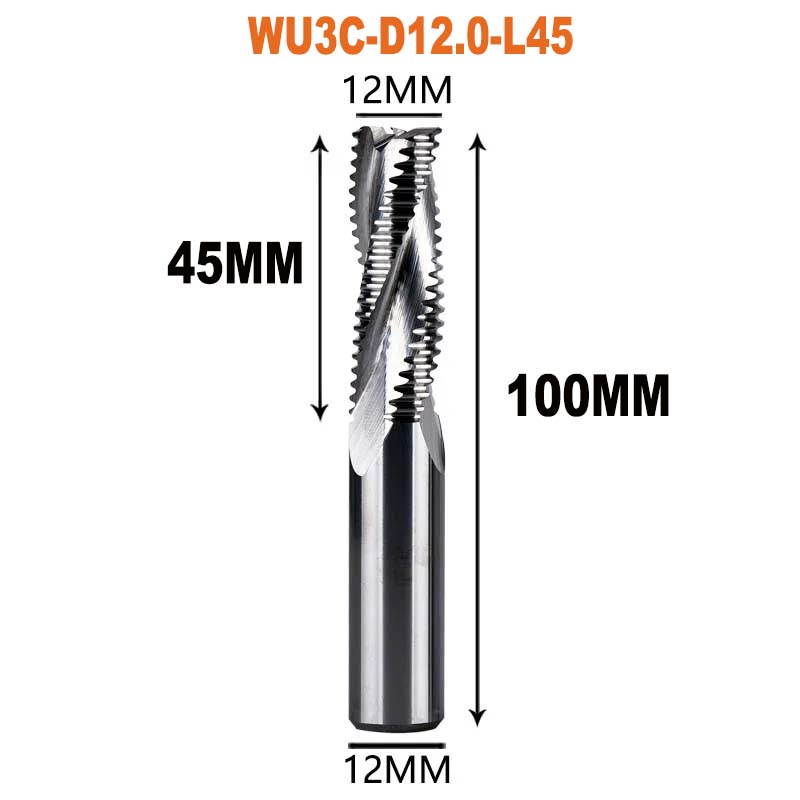 Dreanique, 1 unidad, 3 flautas, fresa de desbaste de alta resistencia de carburo sólido, 4mm-12mm, ranura para carpintería, CNC, grano grueso más rugoso: 19mm