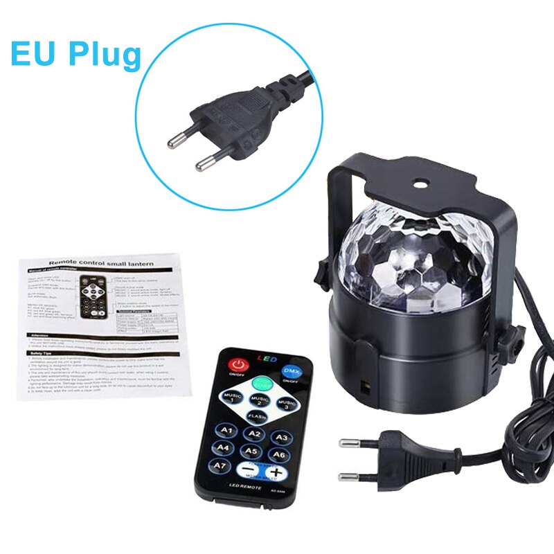 Illuminazione per feste RGB DJ Disco Ball Lights suono attivato stroboscopico LED proiettore lampada festa di compleanno Car Bar Karaoke decorazioni natalizie: EU Plug