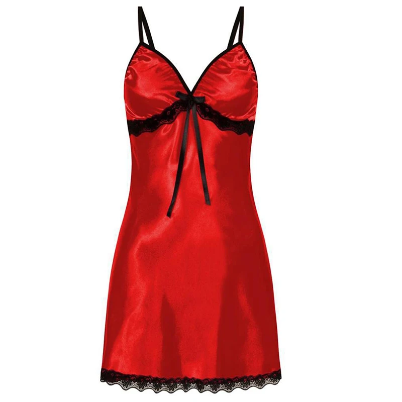 Sexy nachtkleding voor dames, zijde satijnen nachtkleding, slipjurk, mouwloze pyjama, nachthemd, nachtkleding in grote maten, comfortabel: Xxl / Rood