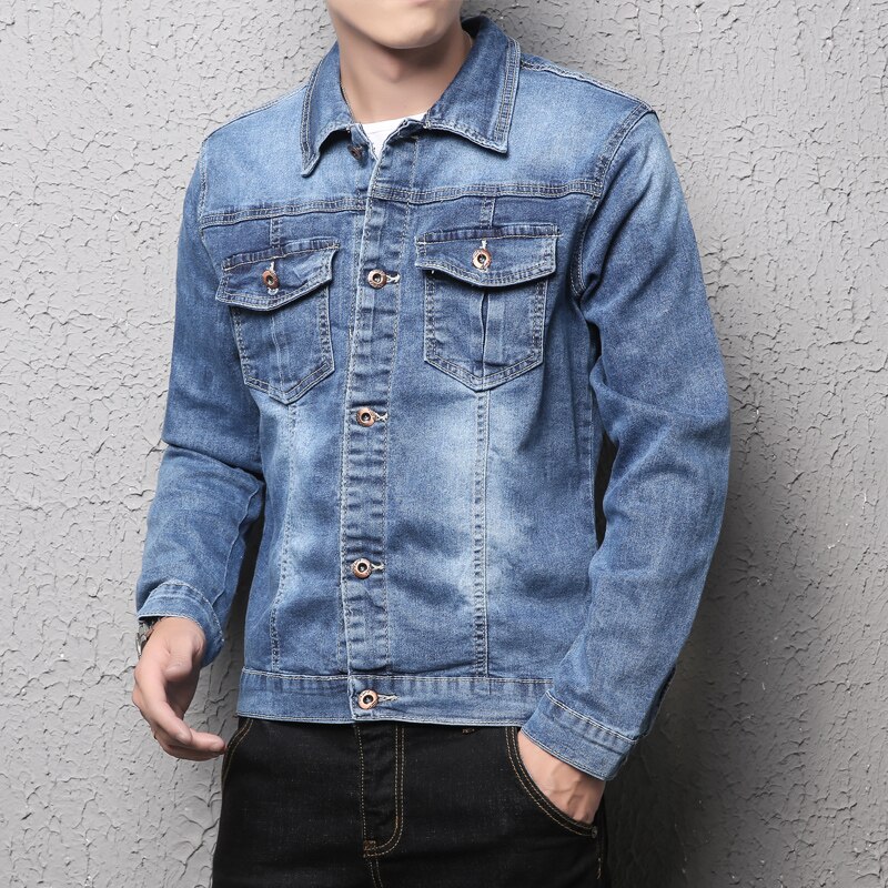 Brand 100 cotton lapel men&#39;s denim jacket slim casual blue denim jacket large size 5XL men&#39;s retro denim jacket