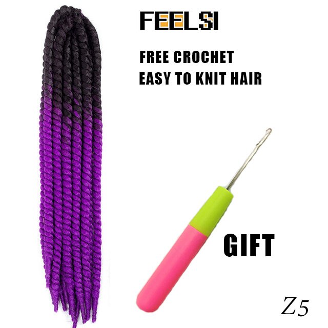 Havana Mambo Twist Hair Crochet Braids 22'' 120g 20 Color Ombre Synthetic Crochet Hair Braiding Hair FEELSI Purple: P2/613