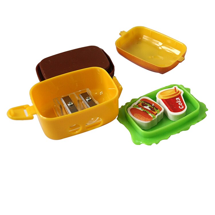 2 agujeros hamburguesa lápiz borrador sacapuntas novedad niños herramientas de aprendizaje