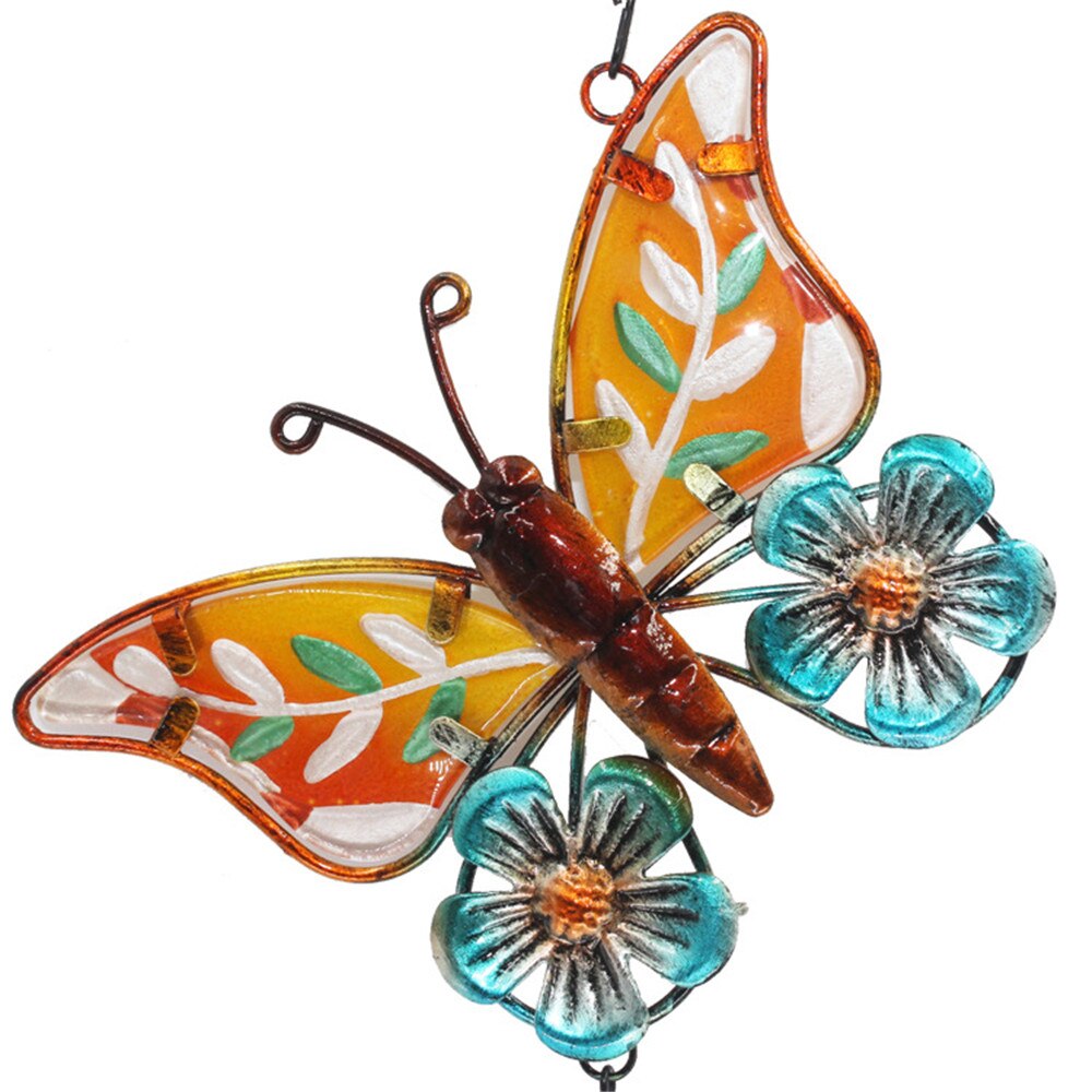 1Pc Smeedijzeren Hummingbird Vlinder Windgong Dragonfly Beetle Hanger 4 Stijlen Glas Geschilderd Ambachten Hangers