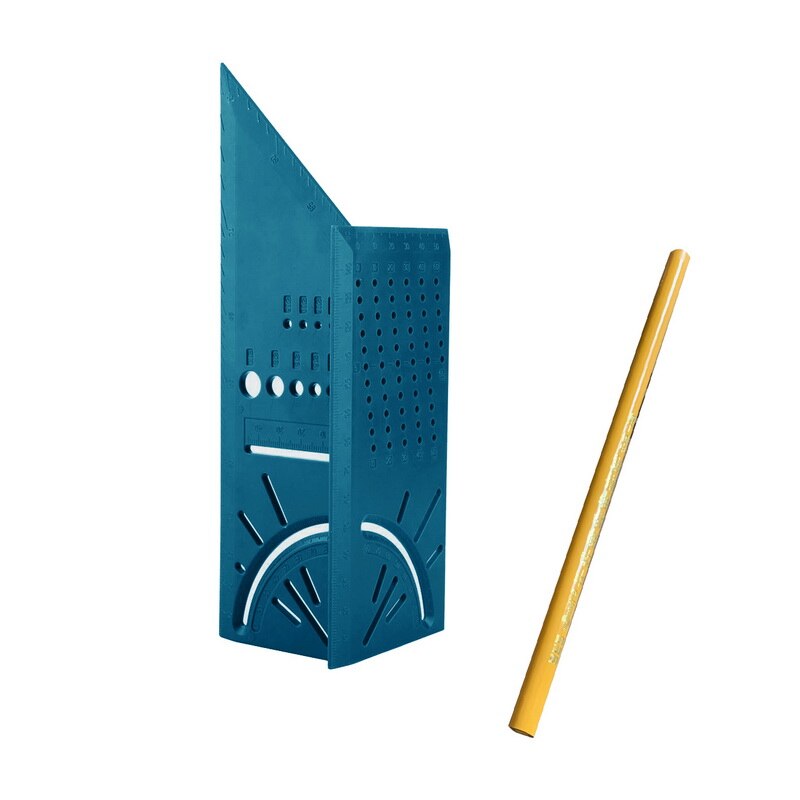 Wood Working Ruler 3D Angle Measuring Gauge Square Size Measure Tool: Blue  with pen
